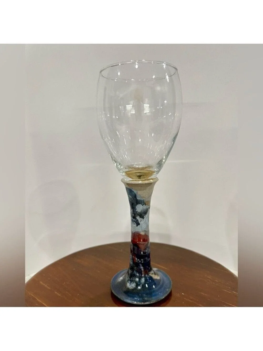 Buie Pottery Gatlinburg, Tennessee Signed Stoneware Wine Glass 9” tall. Like New